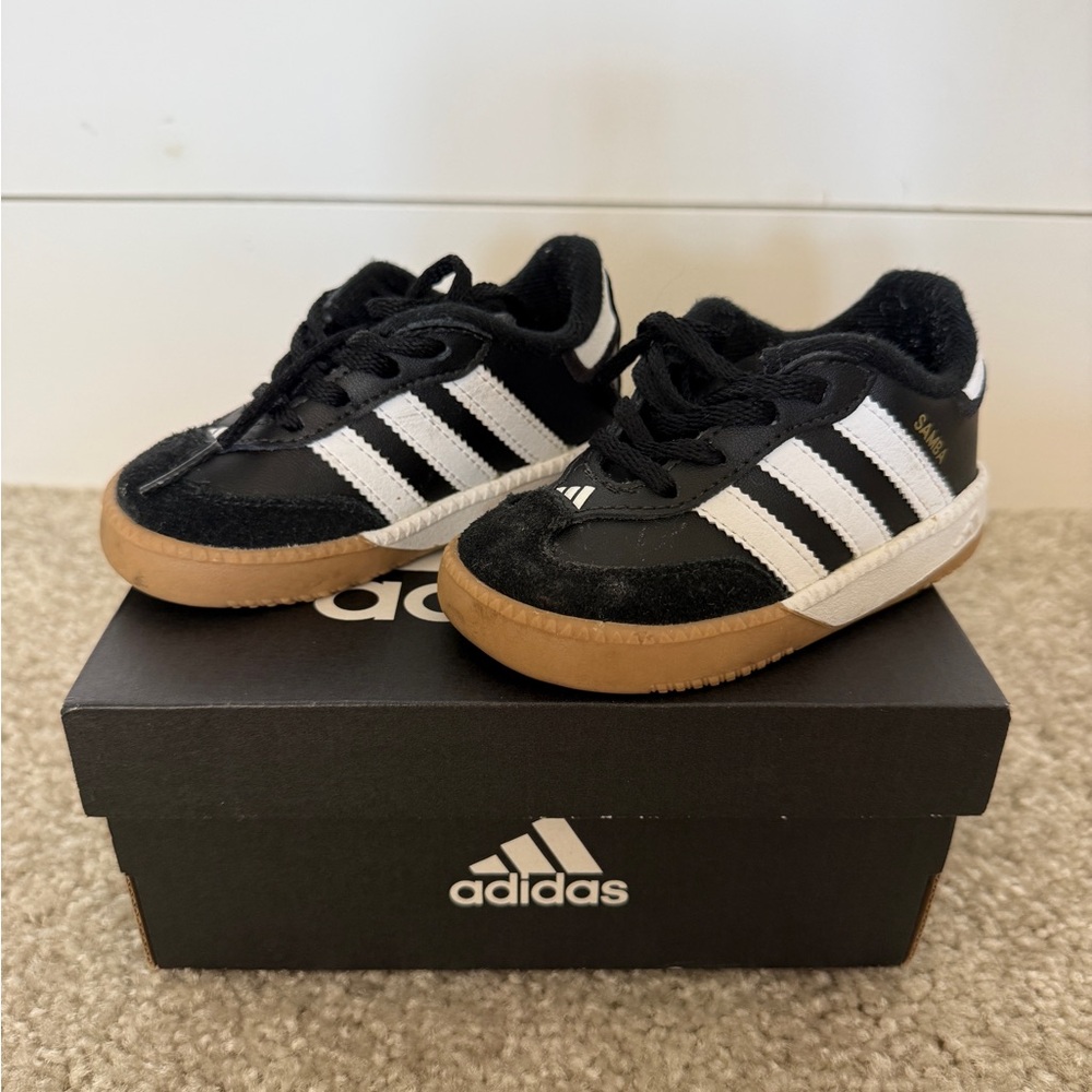 Adidas Kids Samba Black and White Sneakers with Tan Sole